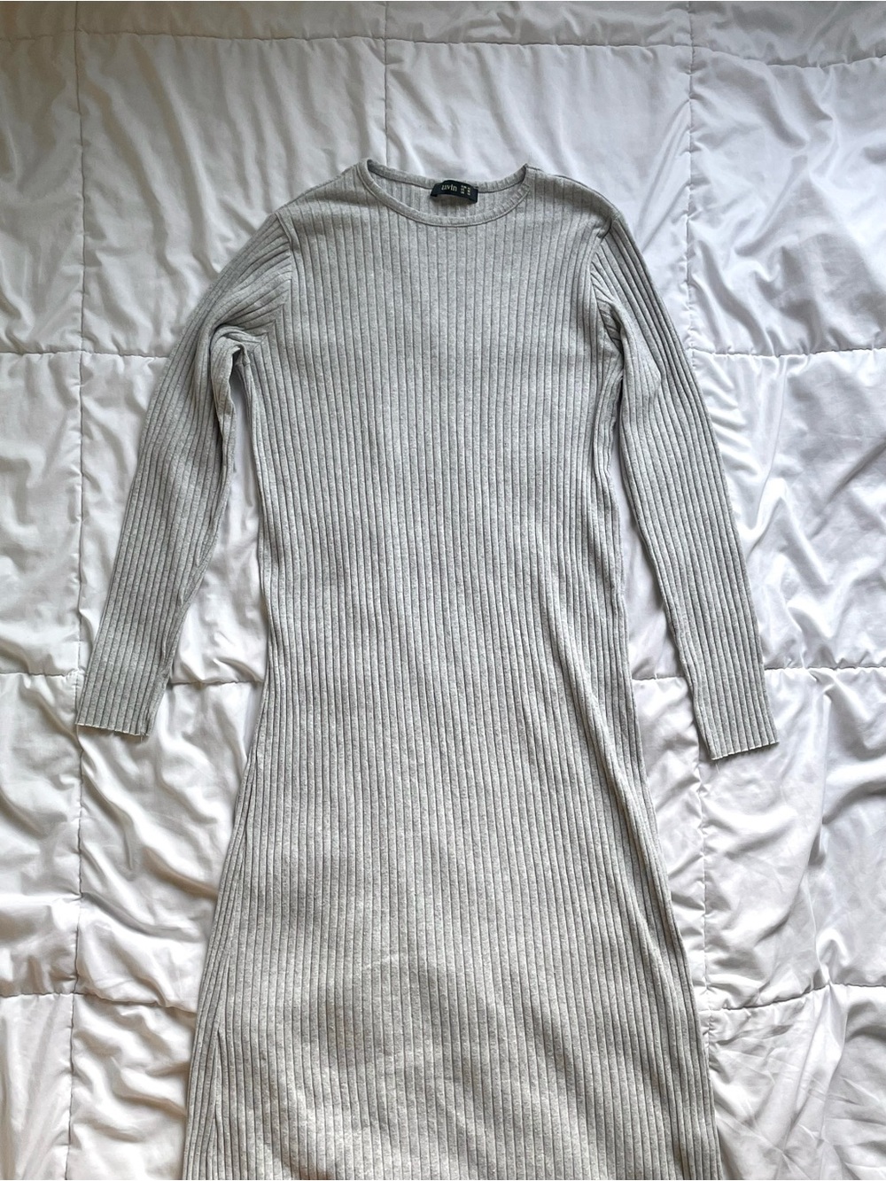 Tavin cozy grey knit ribbed long sleeve maxi dress